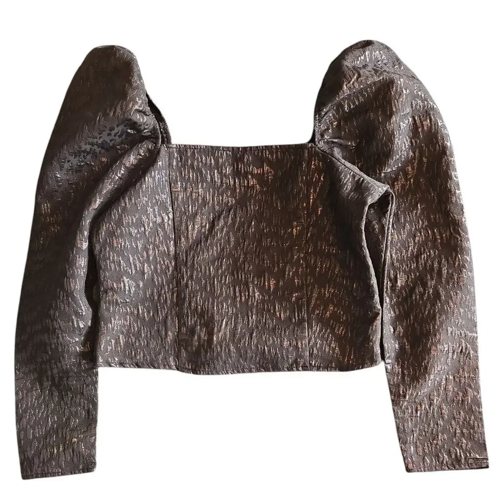 H&M | Puff Sleeve, Square Neck Shimmer Blouse | Size Medium - Picture 4 of 7